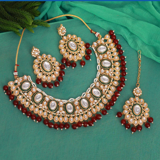 Royal Maroon Choker Imitation Kundan Necklace | Traditional Jewelry | for Girls and Women.