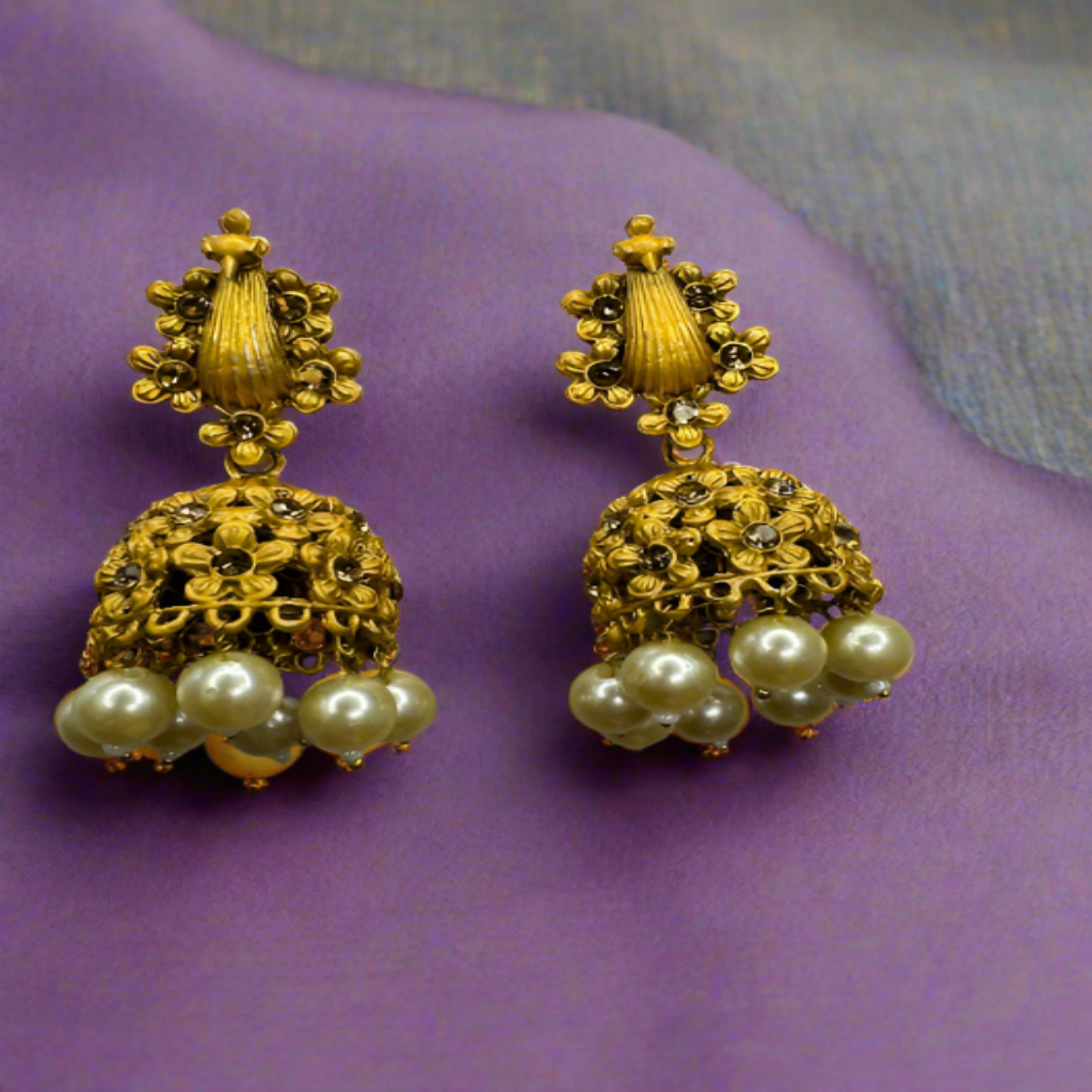 Pearl Suspended Brass Jhumka Earrings Jhumki/ Earrings