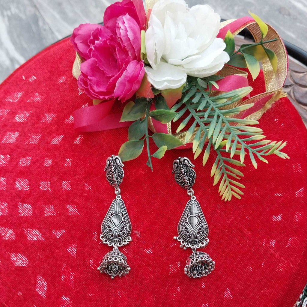 Silver Oxidised Teardrop Treasures Earring gaonkasaman