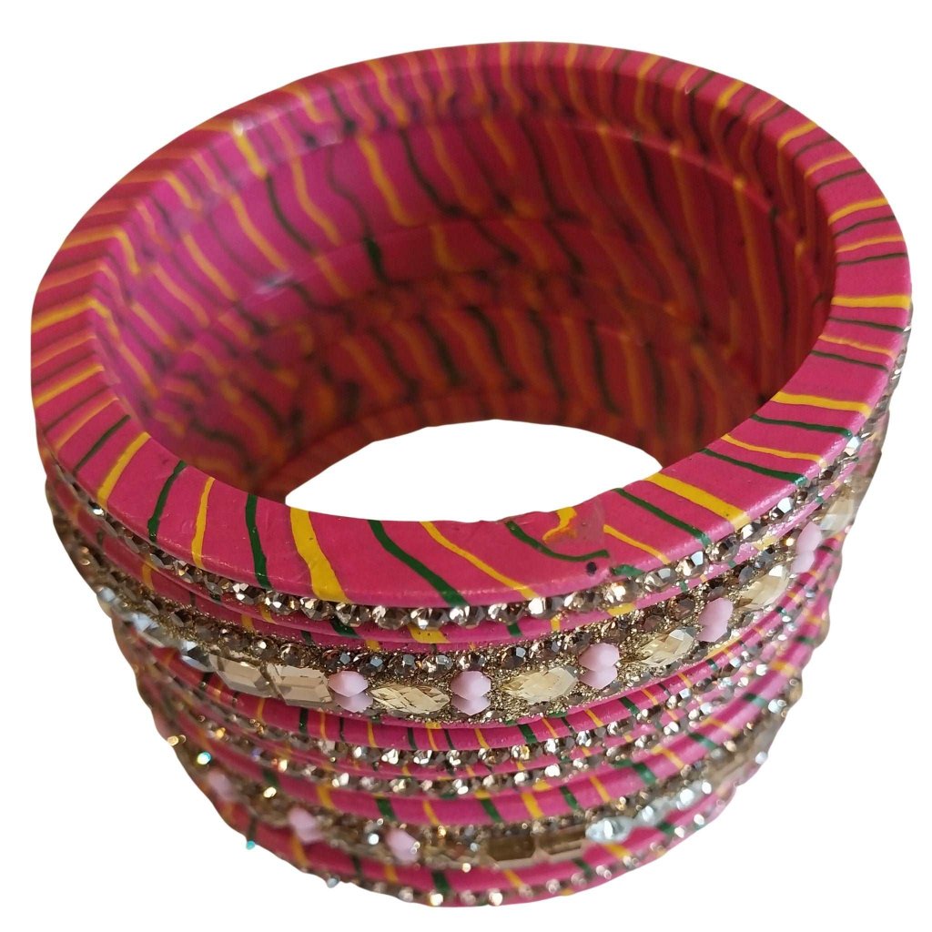 Traditional Mirror And Silver Stones Red Lahariya Bangle Lakh/Lac Bangle/Kadda/Chura Set For Women And Girls. gaonkasaman