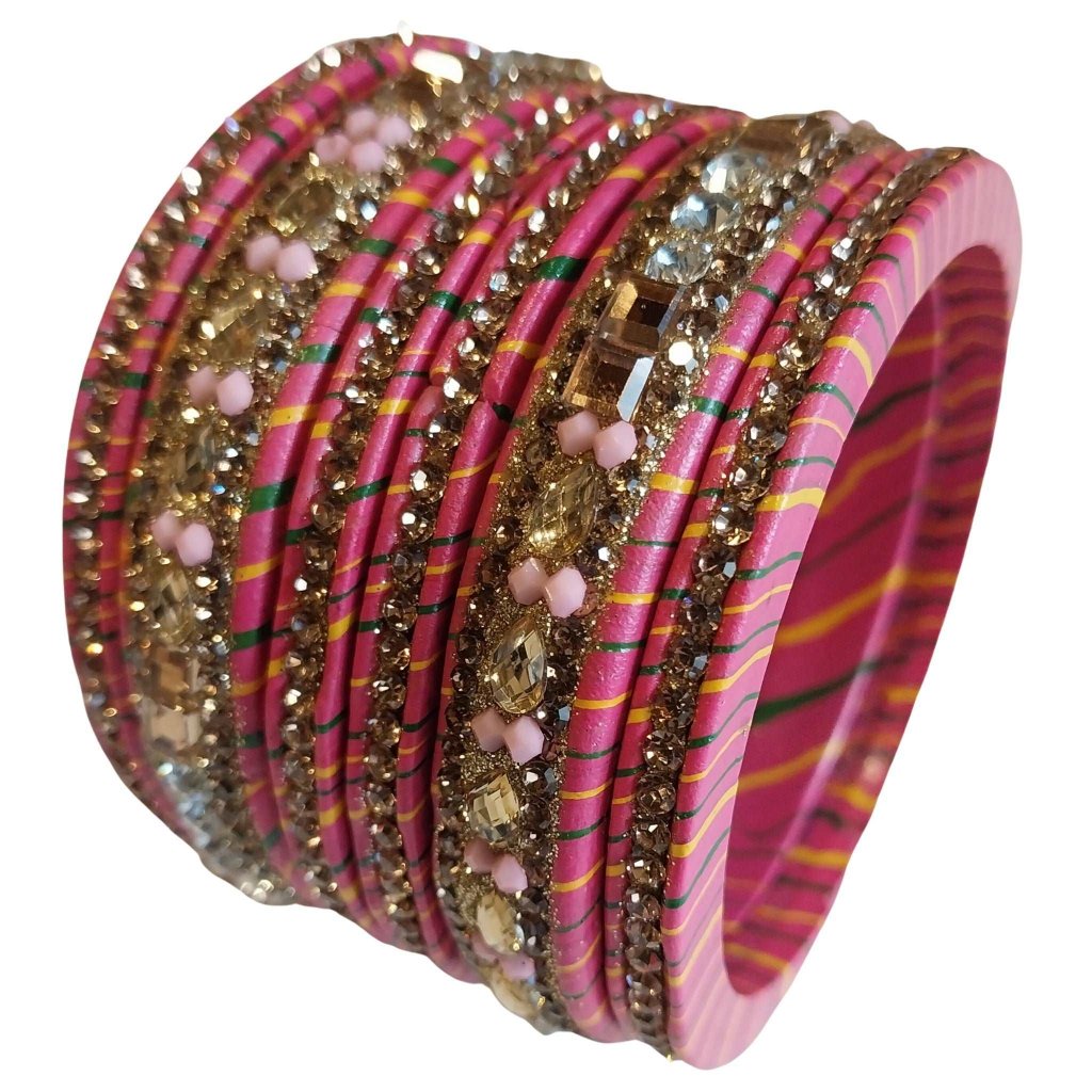 Traditional Mirror And Silver Stones Red Lahariya Bangle Lakh/Lac Bangle/Kadda/Chura Set For Women And Girls. gaonkasaman