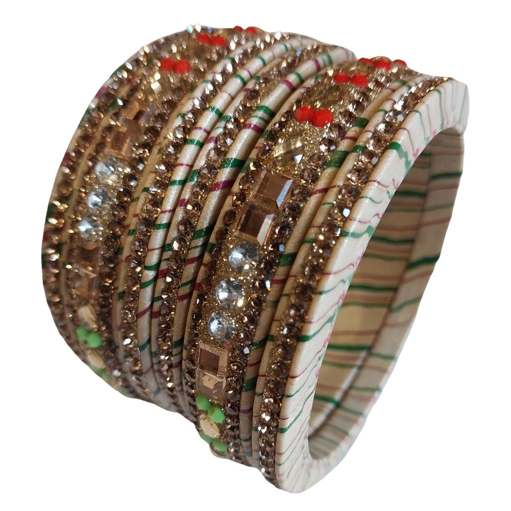 Traditional Mirror And Silver Stones Red Lahariya Bangle Lakh/Lac Bangle/Kadda/Chura Set For Women And Girls. gaonkasaman