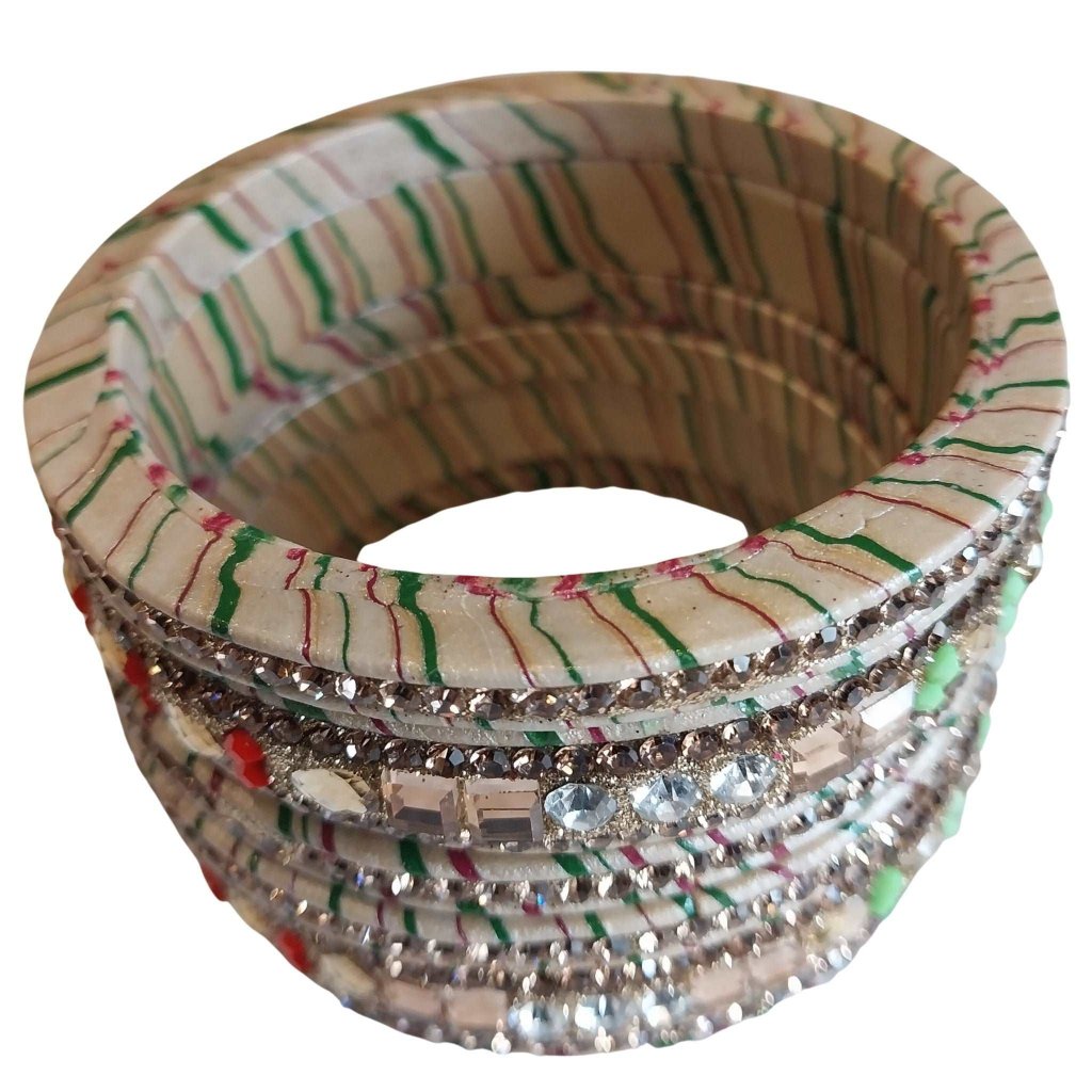 Traditional Mirror And Silver Stones Red Lahariya Bangle Lakh/Lac Bangle/Kadda/Chura Set For Women And Girls. gaonkasaman