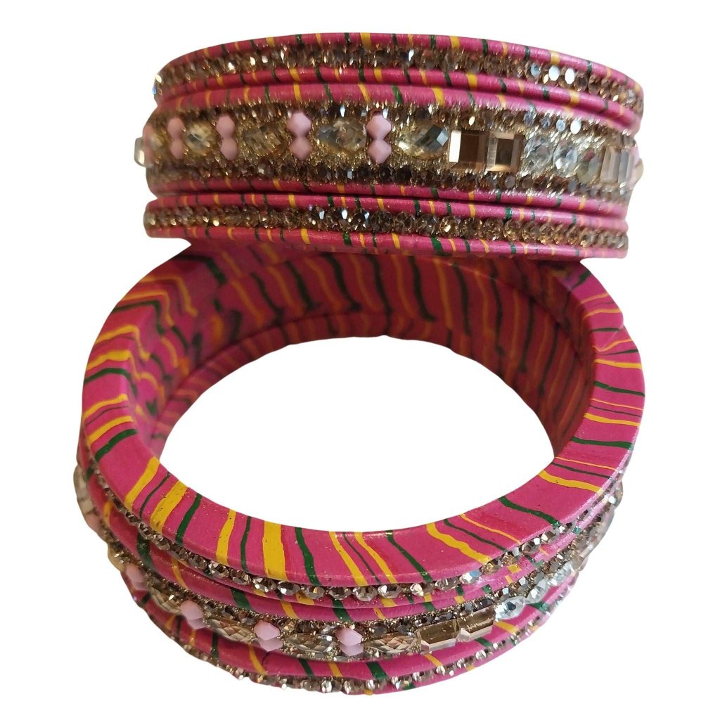 Traditional Mirror And Silver Stones Red Lahariya Bangle Lakh/Lac Bangle/Kadda/Chura Set For Women And Girls. gaonkasaman