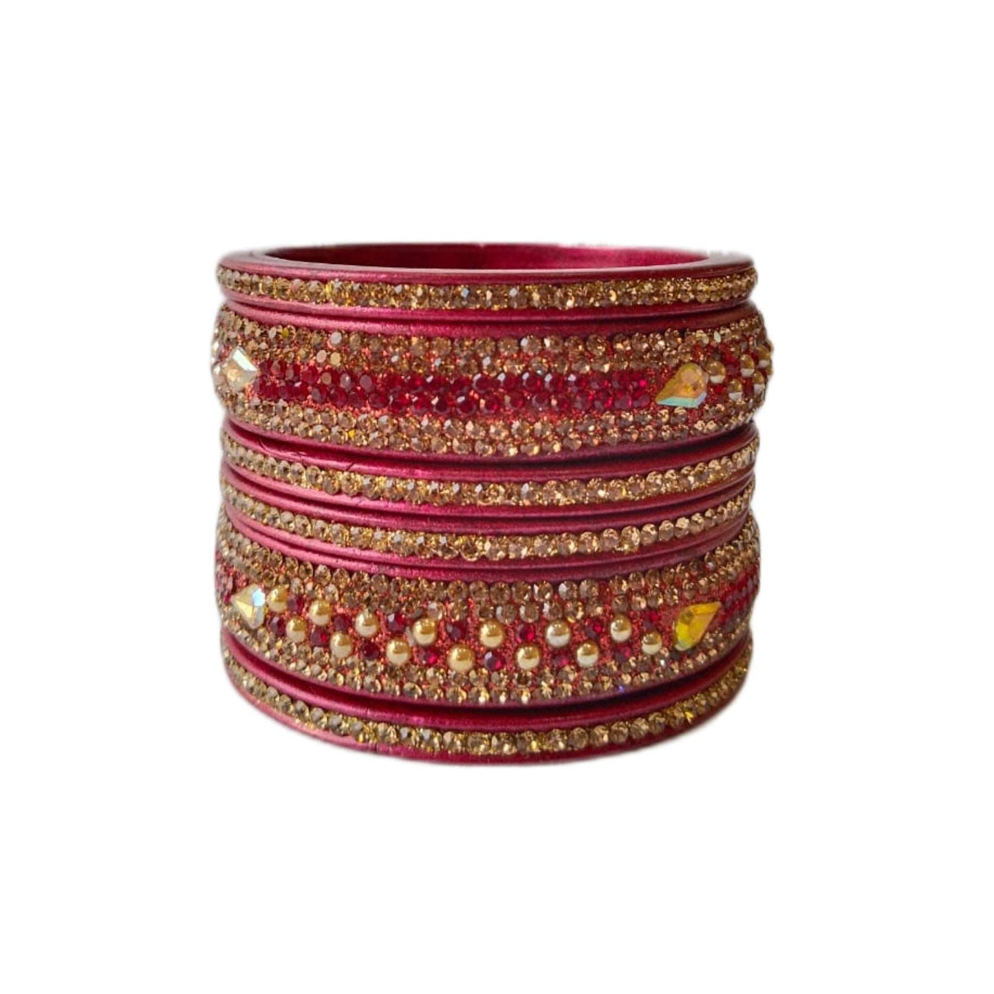 Traditional Rajasthani 5-Line Golden Pearl Pink Lakh/Lac Bangle/Kadda/Chura Set For Women And Girls. gaonkasaman