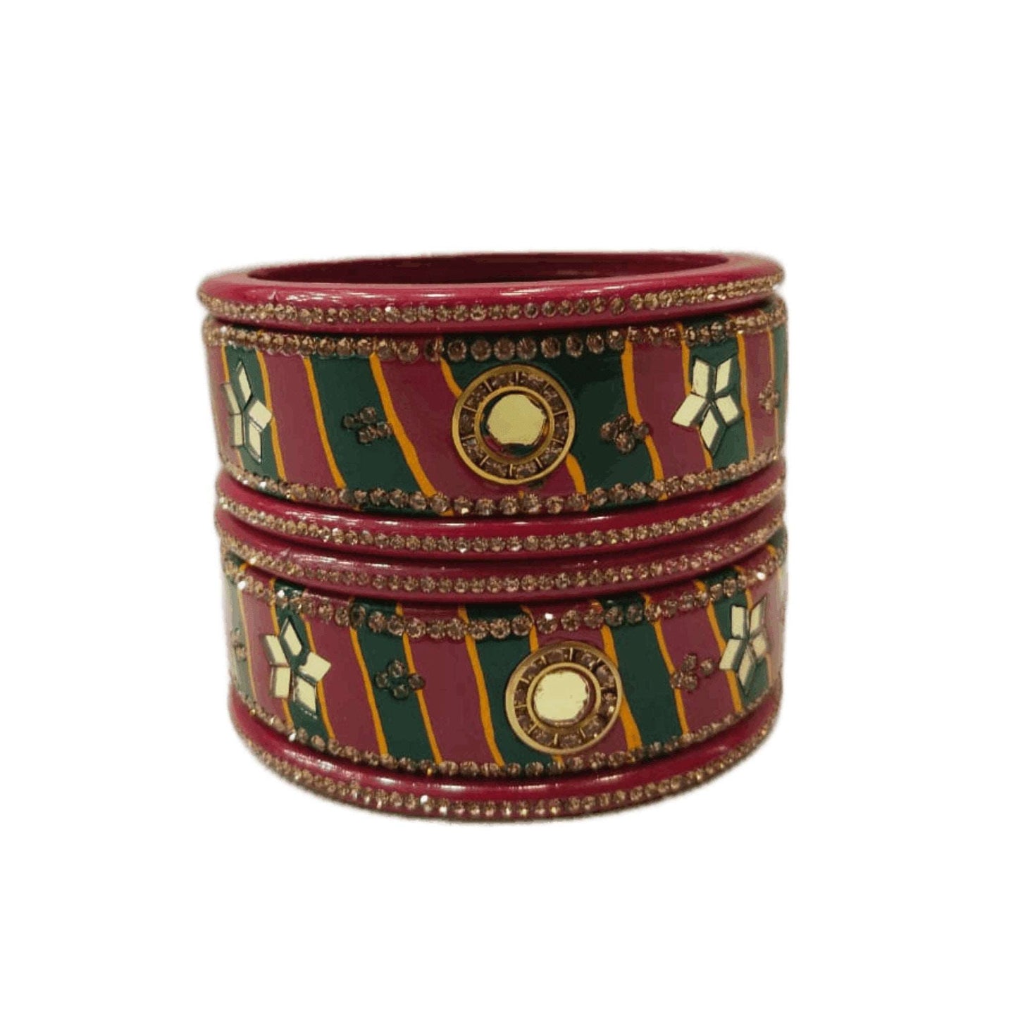Traditional Red Green mirrors design Lahariya Lakh/Lac Bangles/kada/churi set For Women And Girls gaonkasaman