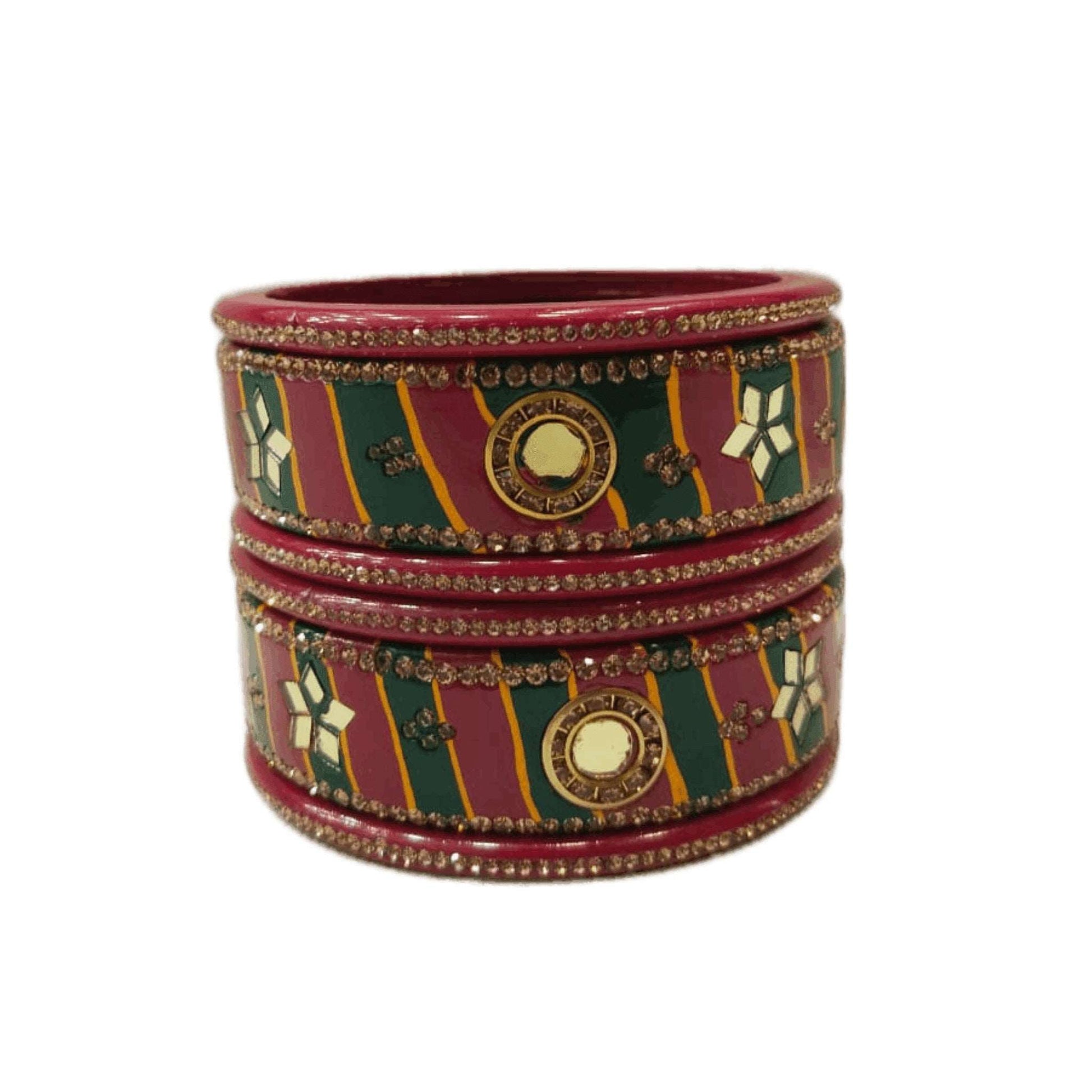 Traditional Red Green mirrors design Lahariya Lakh/Lac Bangles/kada/churi set For Women And Girls gaonkasaman