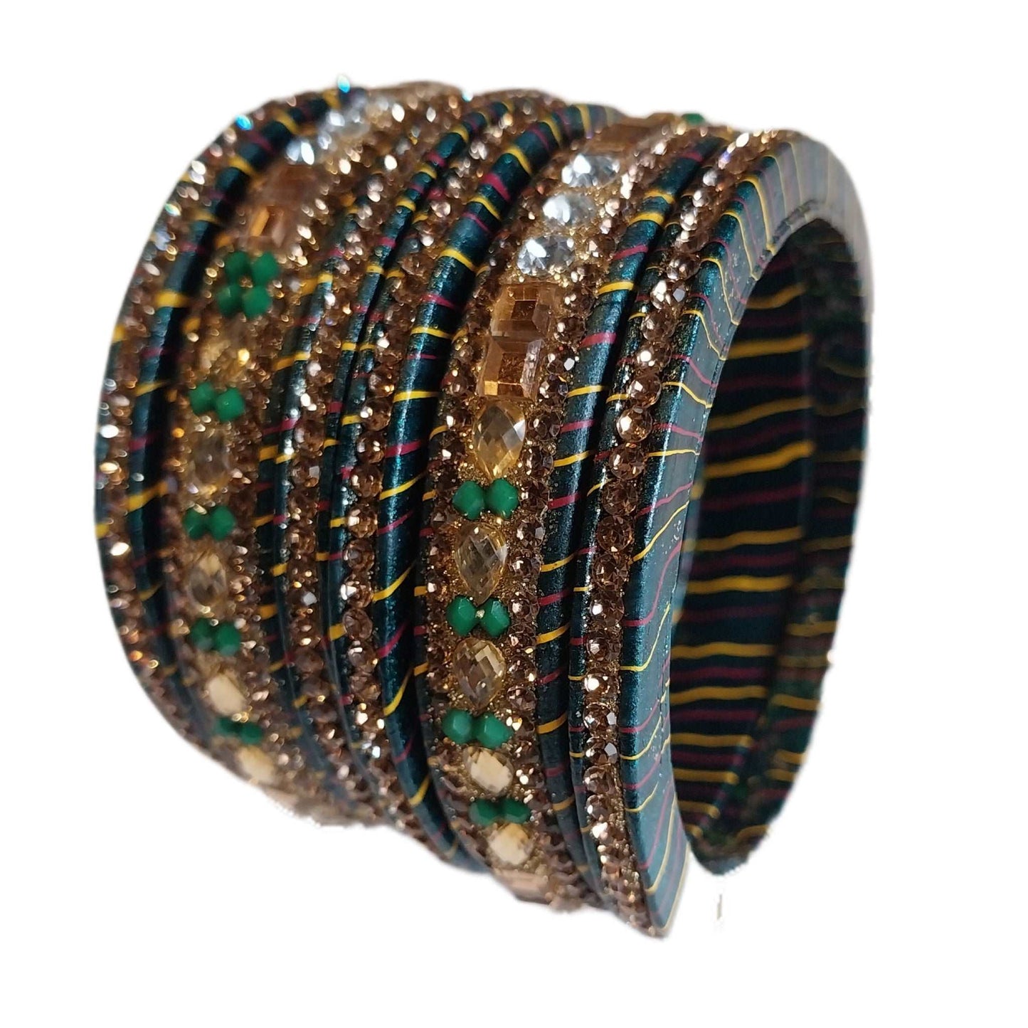Traditional Stone & Green Lahariya Lakh/Lac Bangle/Kadda/Chura Set For Women And Girls. gaonkasaman