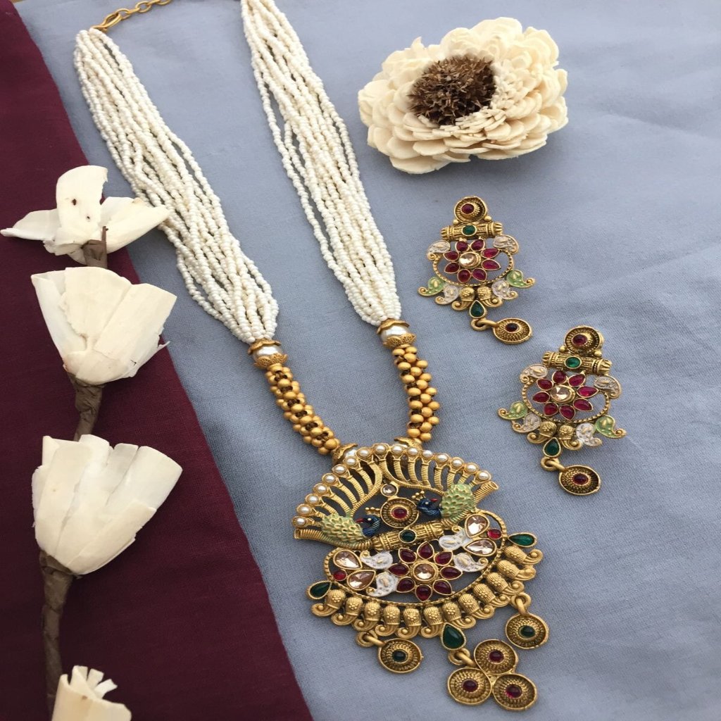 Peacock Kundan drop Necklace/Ranihaar | Traditional Jewelry for Girls & Women