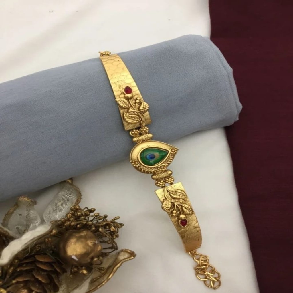 Peacock Elegance Gold-Plated Bracelet | Bracelets/Cuff/Bangle | Traditional Jewelry |