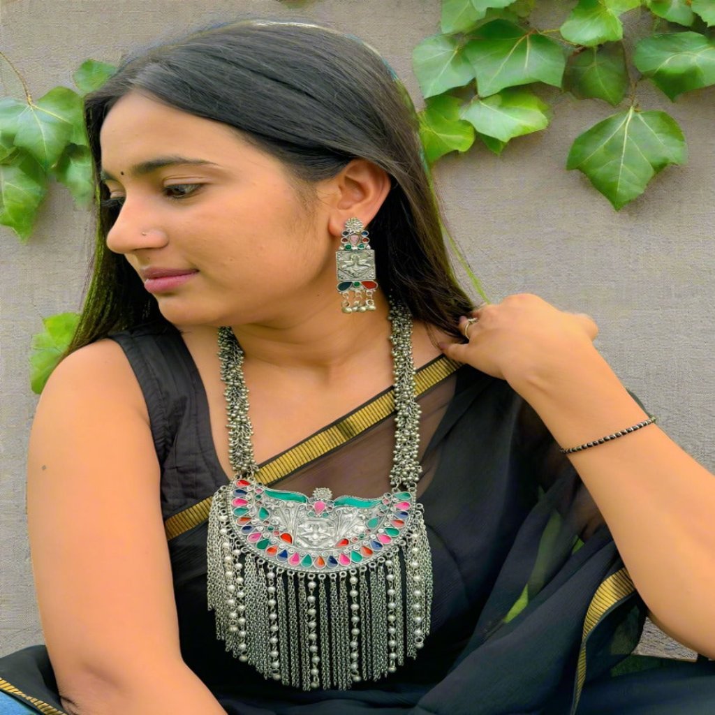 Afgani Peacock Feather  Rani Haar| Oxidized Necklace Set|Traditional Handmade Necklace |for Women & Girls.