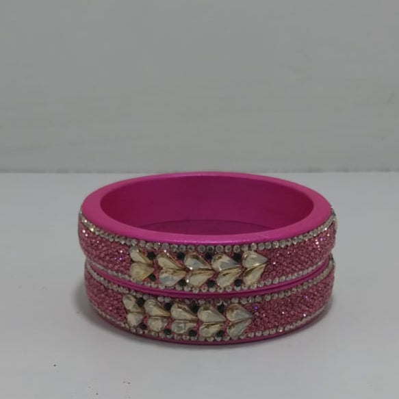 Pink Colour Kundan Topaz Fitted Kada Latest Design Rajasthani Bangles | Set of 2 lakh Bangles | Traditional Kada | For Women and Girls