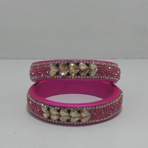 Pink Colour Kundan Topaz Fitted Kada Latest Design Rajasthani Bangles | Set of 2 lakh Bangles | Traditional Kada | For Women and Girls