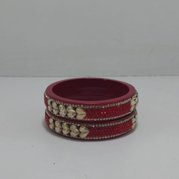 Red Colour Kundan Topaz Fitted Kada Latest Design Rajasthani Bangles | Set of 2 lakh Bangles | Traditional Kada | For Women and Girls