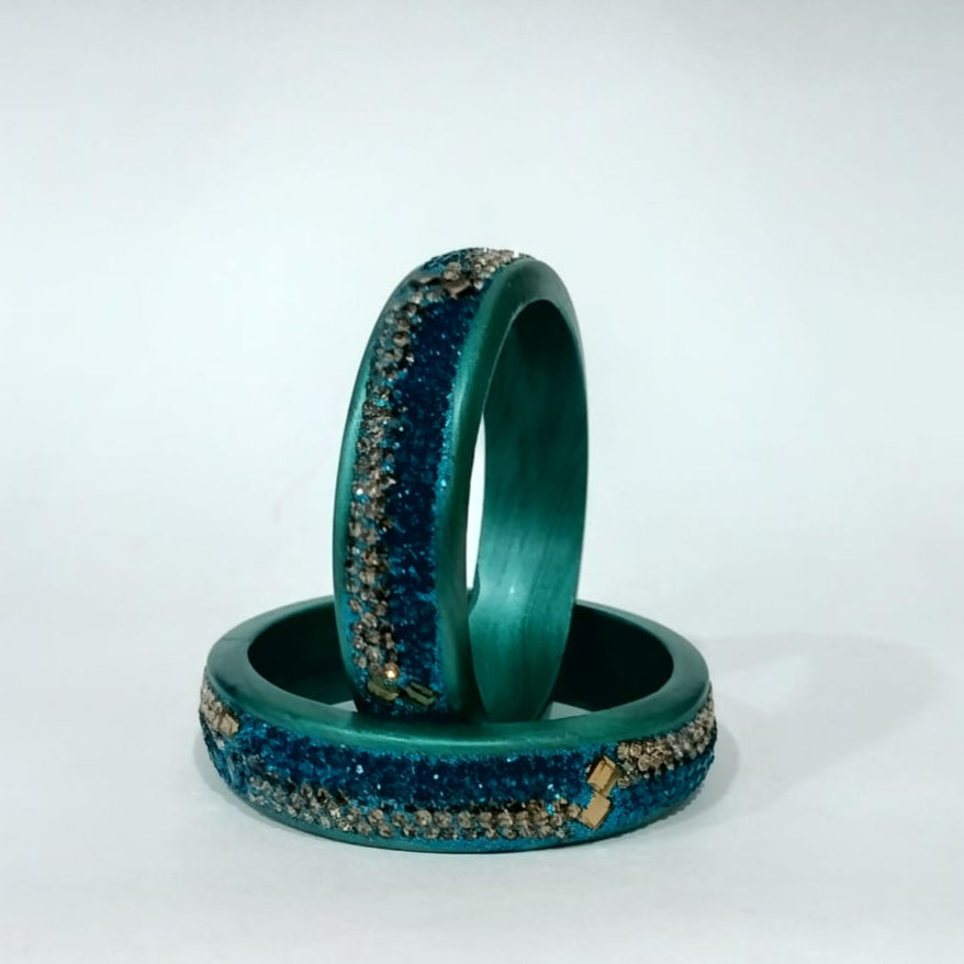 Firozi Colour Kundan Topaz Fitted Kada Latest Design Rajasthani Bangles | Set of 2 lakh Bangles | Traditional Kada | For Women and Girls