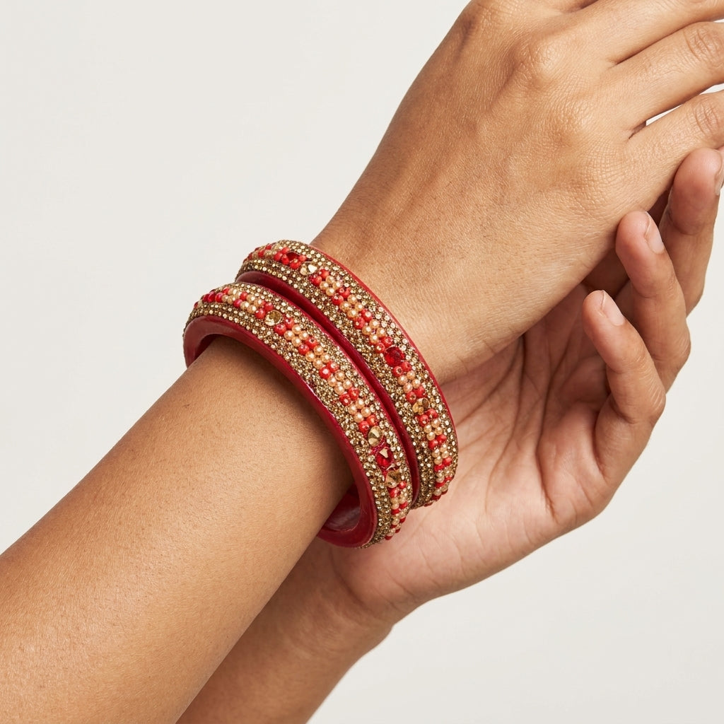 Topaz Fitted Red Plated Lac Kada Bangle