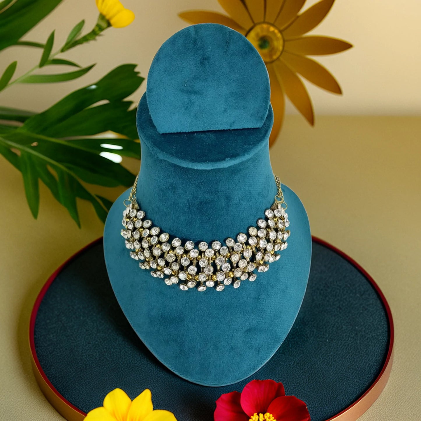 Dual Chain American Diamond | Oxidised silver Choker Set|Fancy Party wear | for Women & Girls.