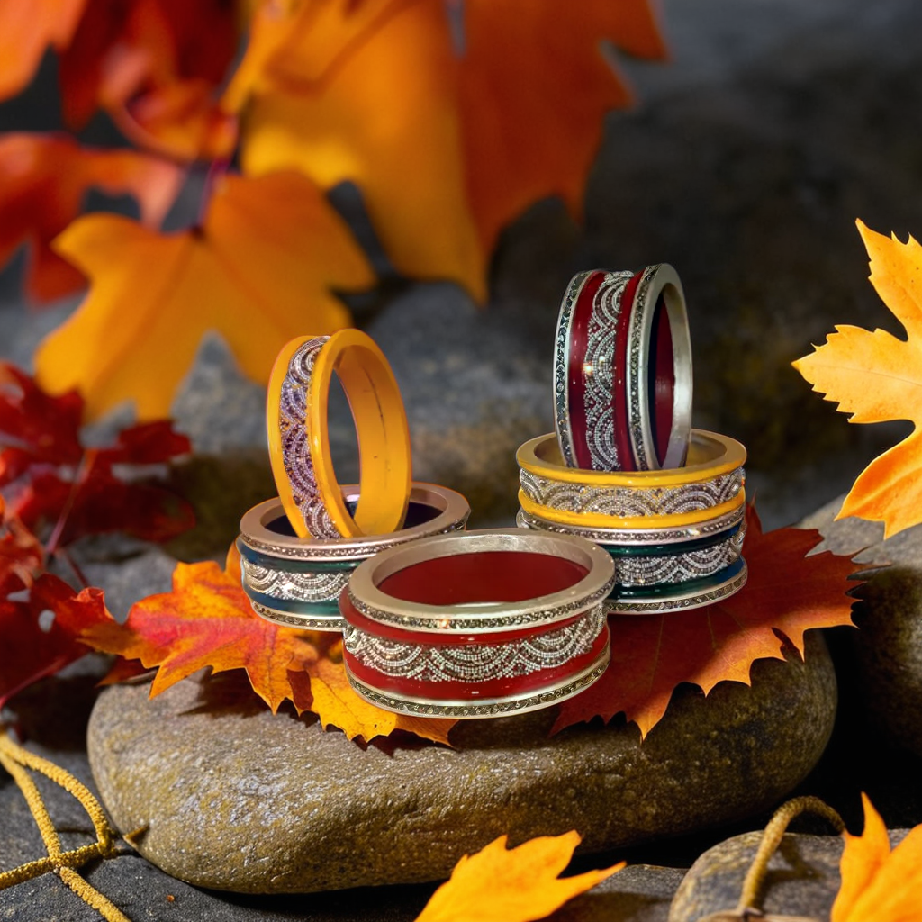 Red Yellow Green Semi-Bridal Lakh Bangles Set of 14 | Traditional Rajasthani Bangles | For Women and Girls