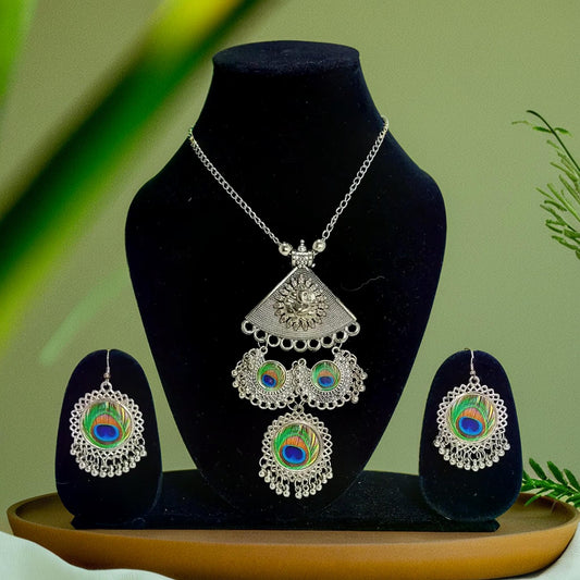 Chandni Silver Oxidized Triangular Pendant | Traditional Ranihaar/Necklace/Pendant | for Girls and Women.