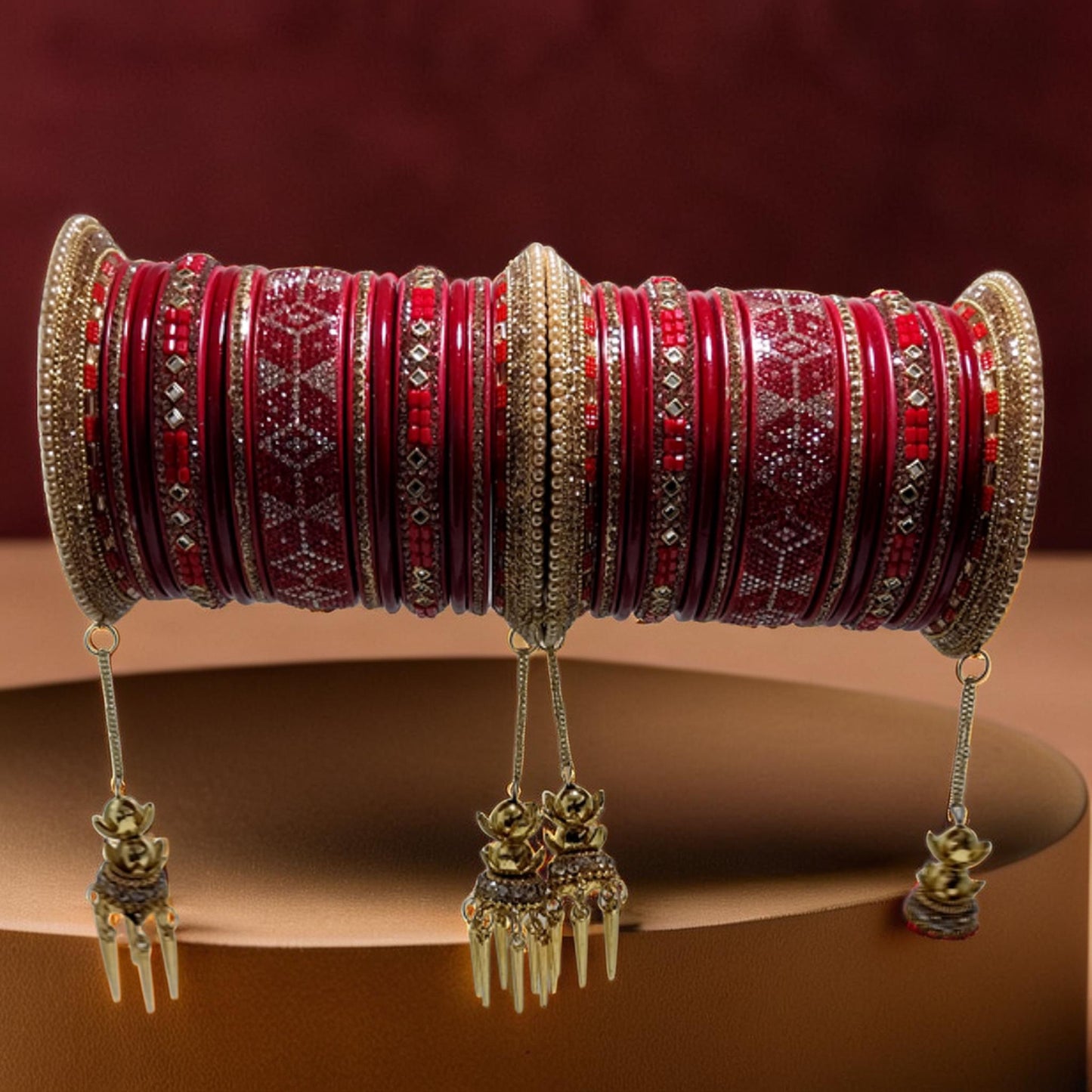 Elegant Bridal Lac Bangles with Gold Dangling Kalire | Set of 26 | For Girls and Women