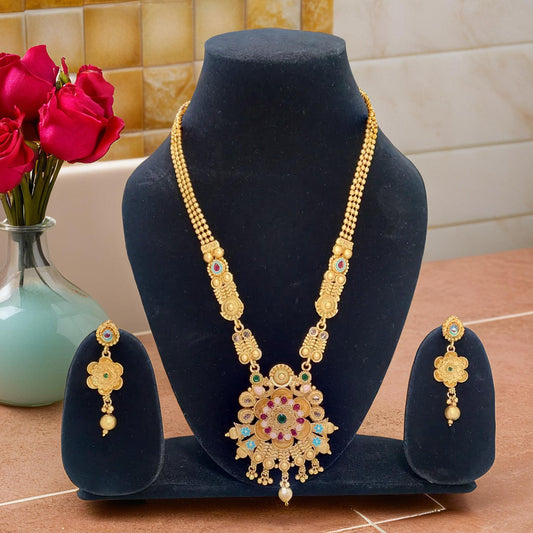 Lotus Floral Pendant Gold-Plated Ranihaar | Traditional Jewelry for Girls and Women