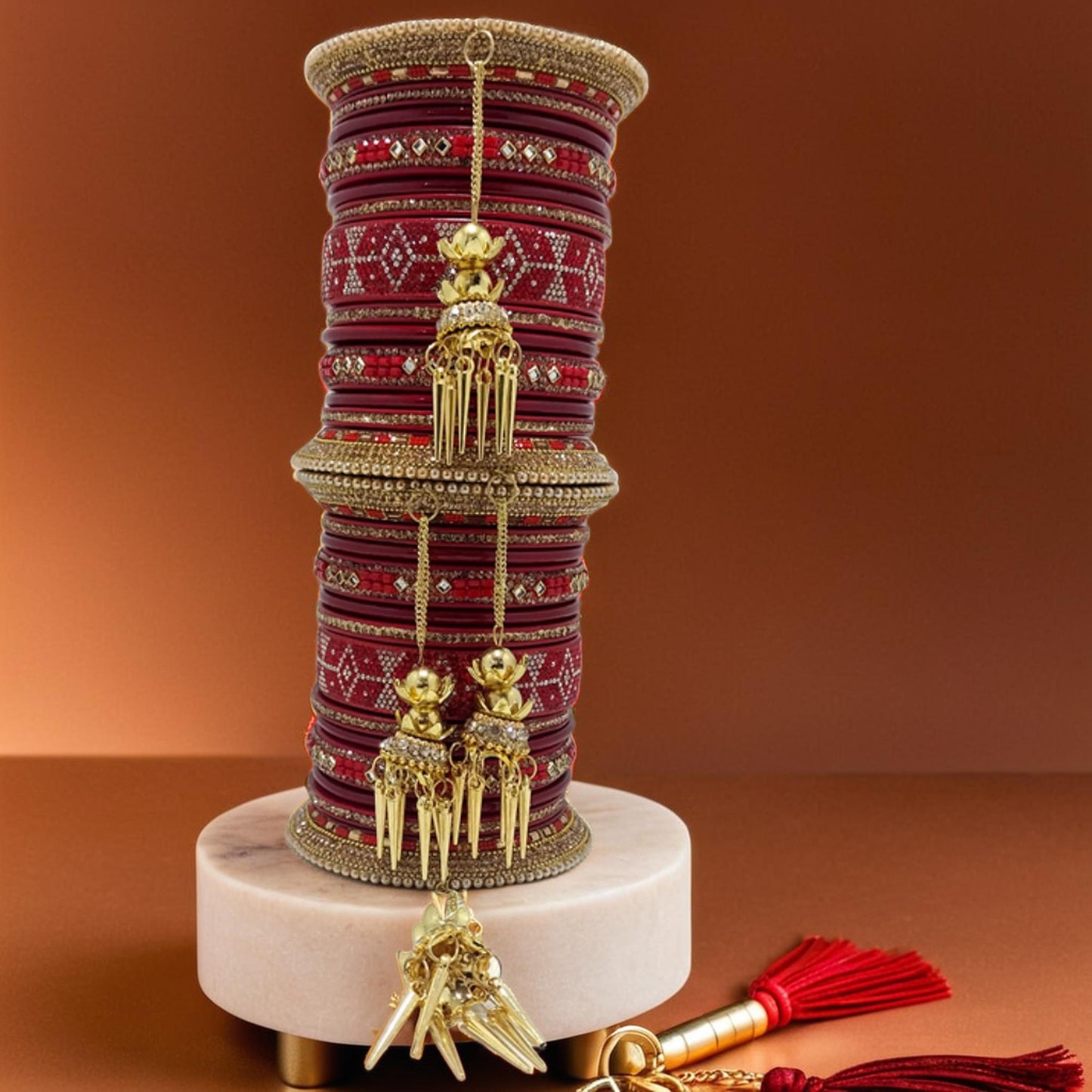 Elegant Bridal Lac Bangles with Gold Dangling Kalire | Set of 26 | For Girls and Women