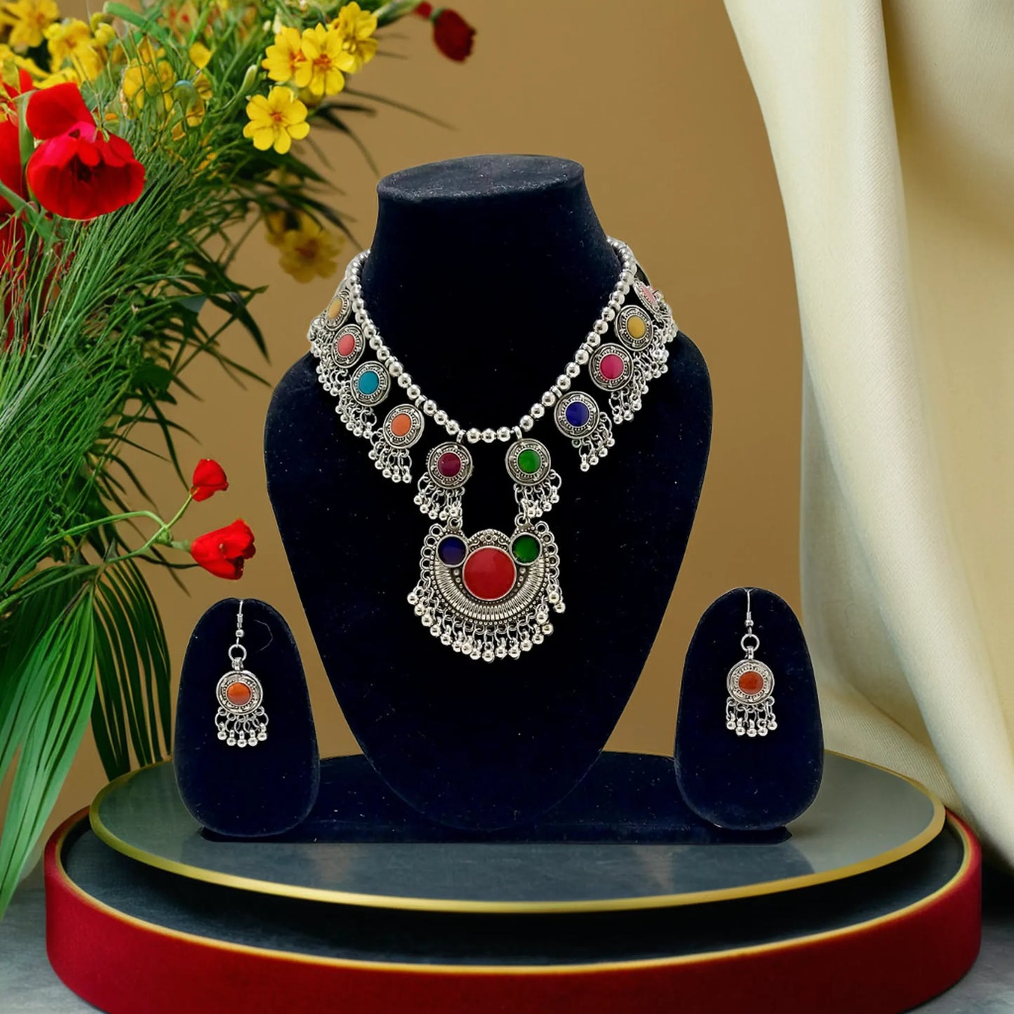 Tribal Boho Multicolor Coin Necklace set | Traditional Handmade | Ethnic set | for Women & Girls.