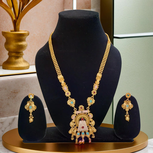 Gold-plated Ranihaar with Wheel in Trapezium Designs | Traditional Necklace/Ranihaar | for Girls and Women