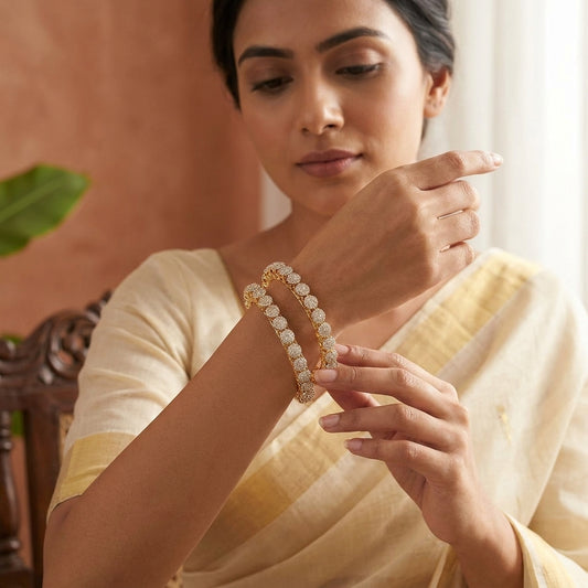 High Quality Traditional Paccheli With Zircon American Diamond Kada For Woman and Girls