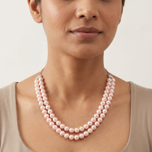 2 Layered Shell Pearl Baby Pink & Lemon Yellow Colour Necklace
