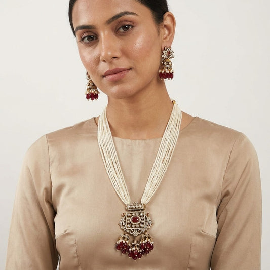 Traditional Pearl Kundan Necklace Set with Jhumka Earrings for Women