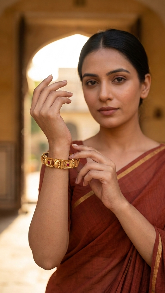 Gold Plated Elephant Design Kadas for Women (Set of 2)