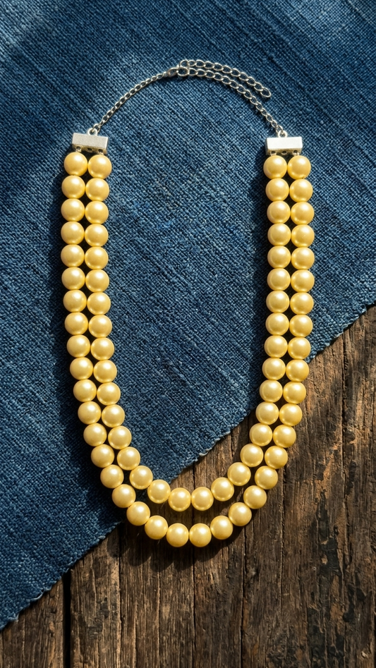 2 Layered Shell Pearl Baby Pink & Lemon Yellow Colour Necklace