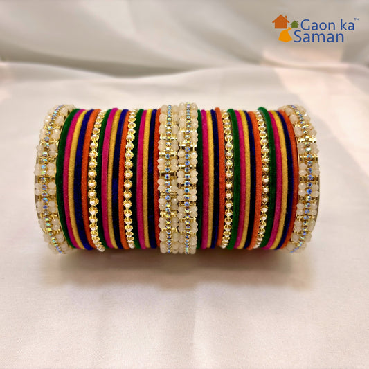 Traditional Multicolor Velvet Fancy Bangles Set Of 38 Bangles For Woman and Girls