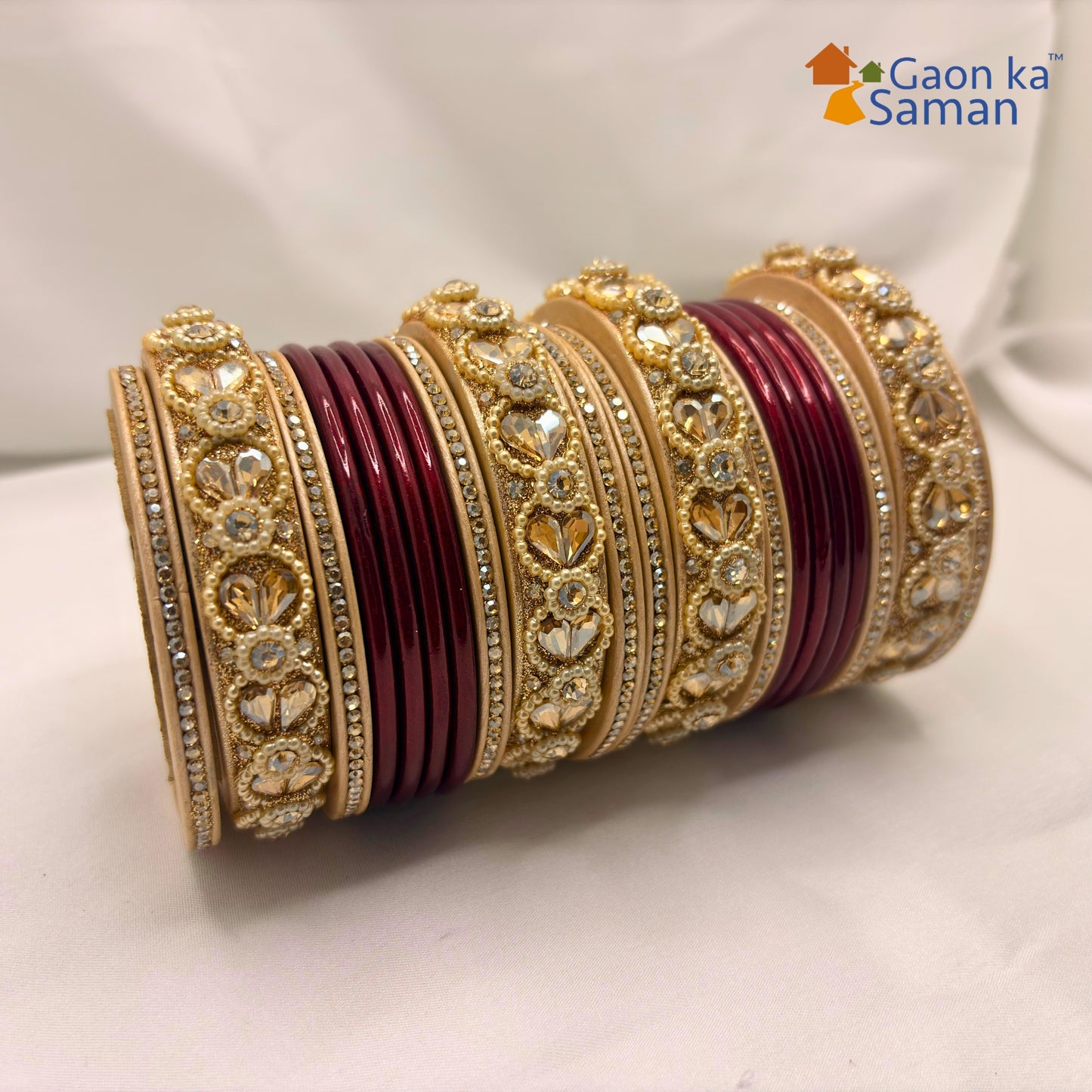 Punjabi Lac Bangles Set with Beautiful Kundan Design Red Colour