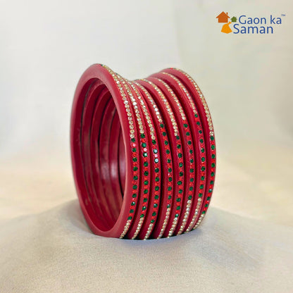 Rajasthani Lac Bangles With Beautiful Mirror And Stone Design Churi ( Pack Of 8 )