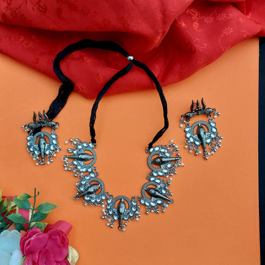 Handmade Necklace set, Ganpati Choker, German Silver oxidised