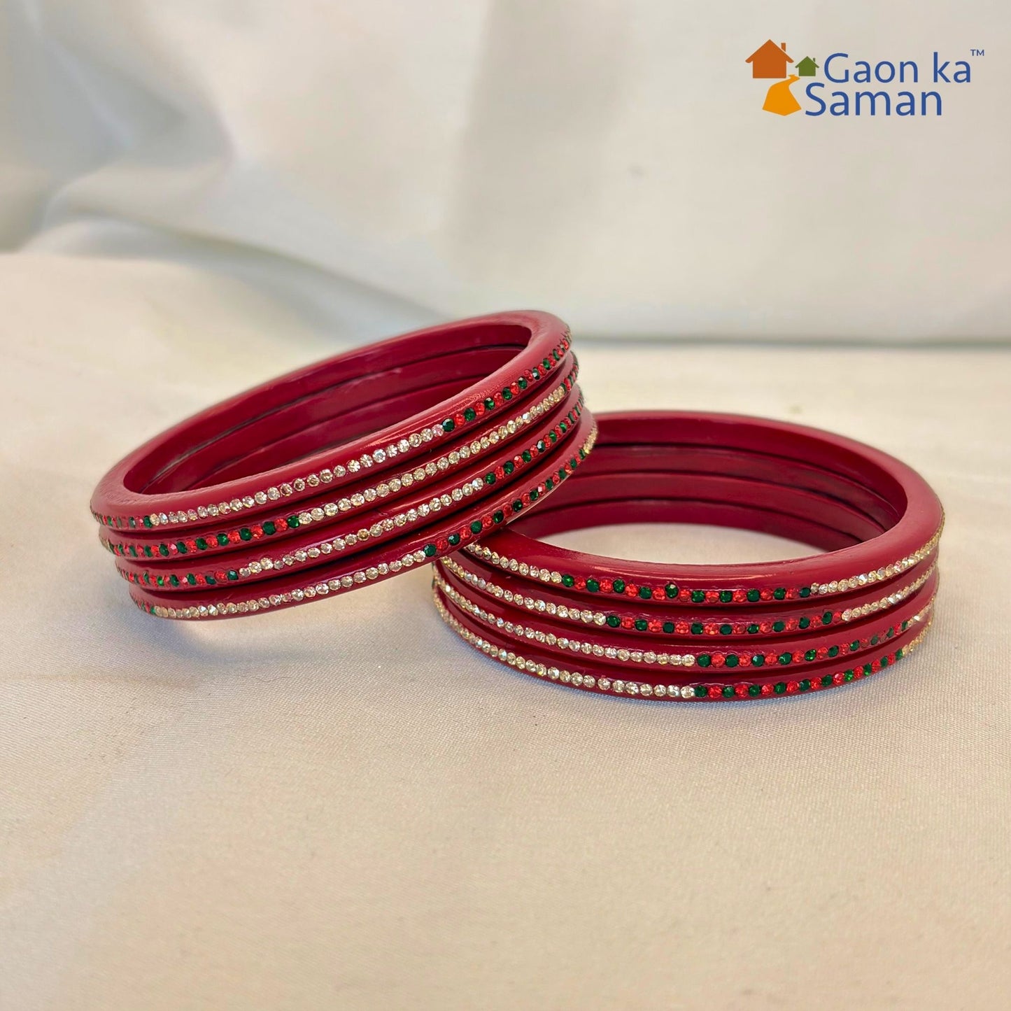 Rajasthani Lac Bangles With Beautiful Mirror And Stone Design Churi ( Pack Of 8 )