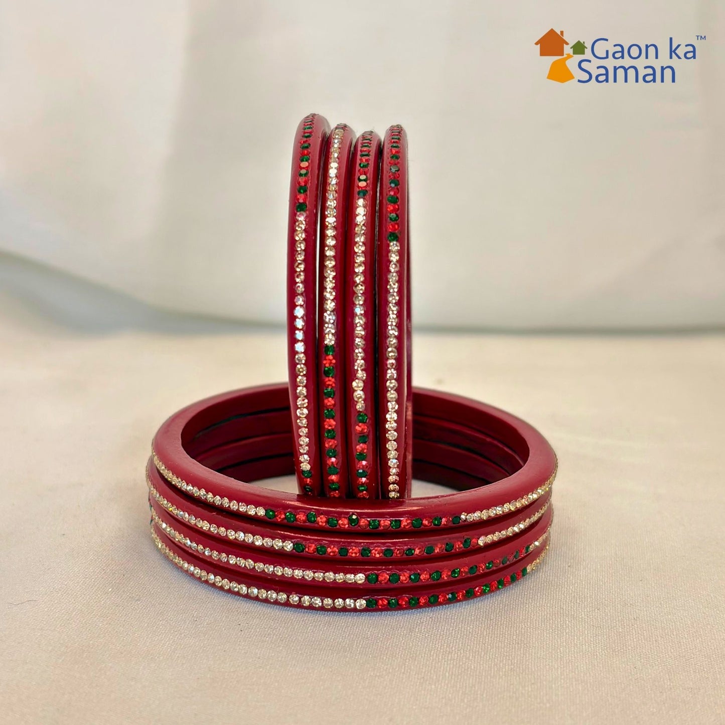 Rajasthani Lac Bangles With Beautiful Mirror And Stone Design Churi ( Pack Of 8 )