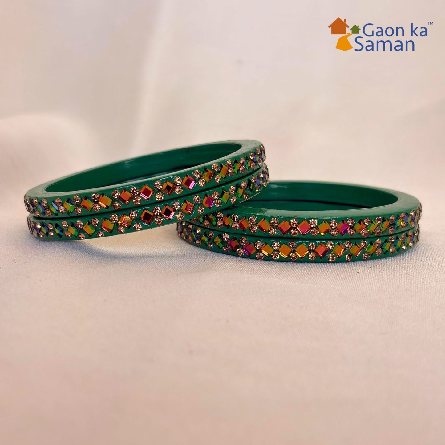 Rajasthani Lac Bangles with Mirror and Stone Embellishments (Set of 4)