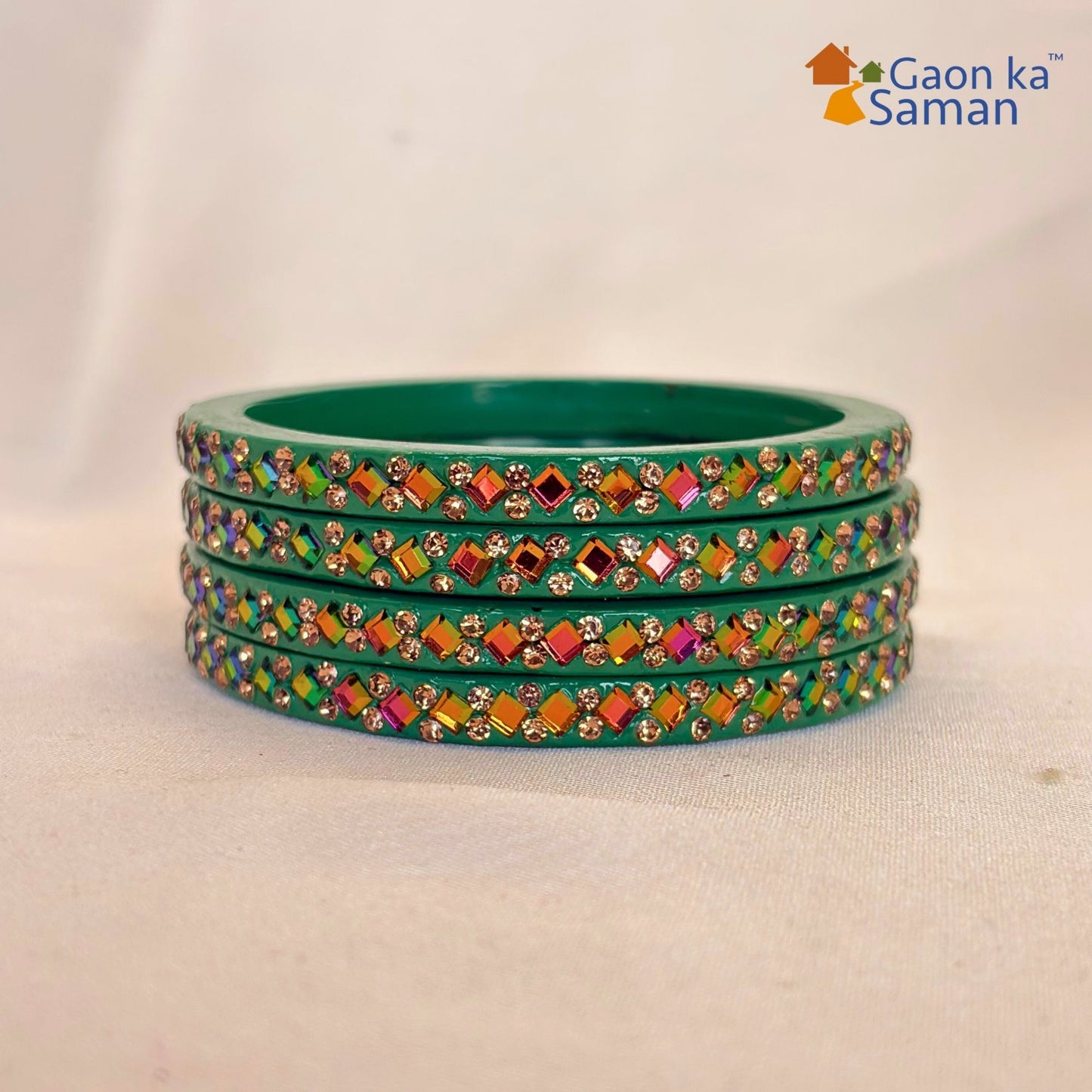 Rajasthani Lac Bangles with Mirror and Stone Embellishments (Set of 4)