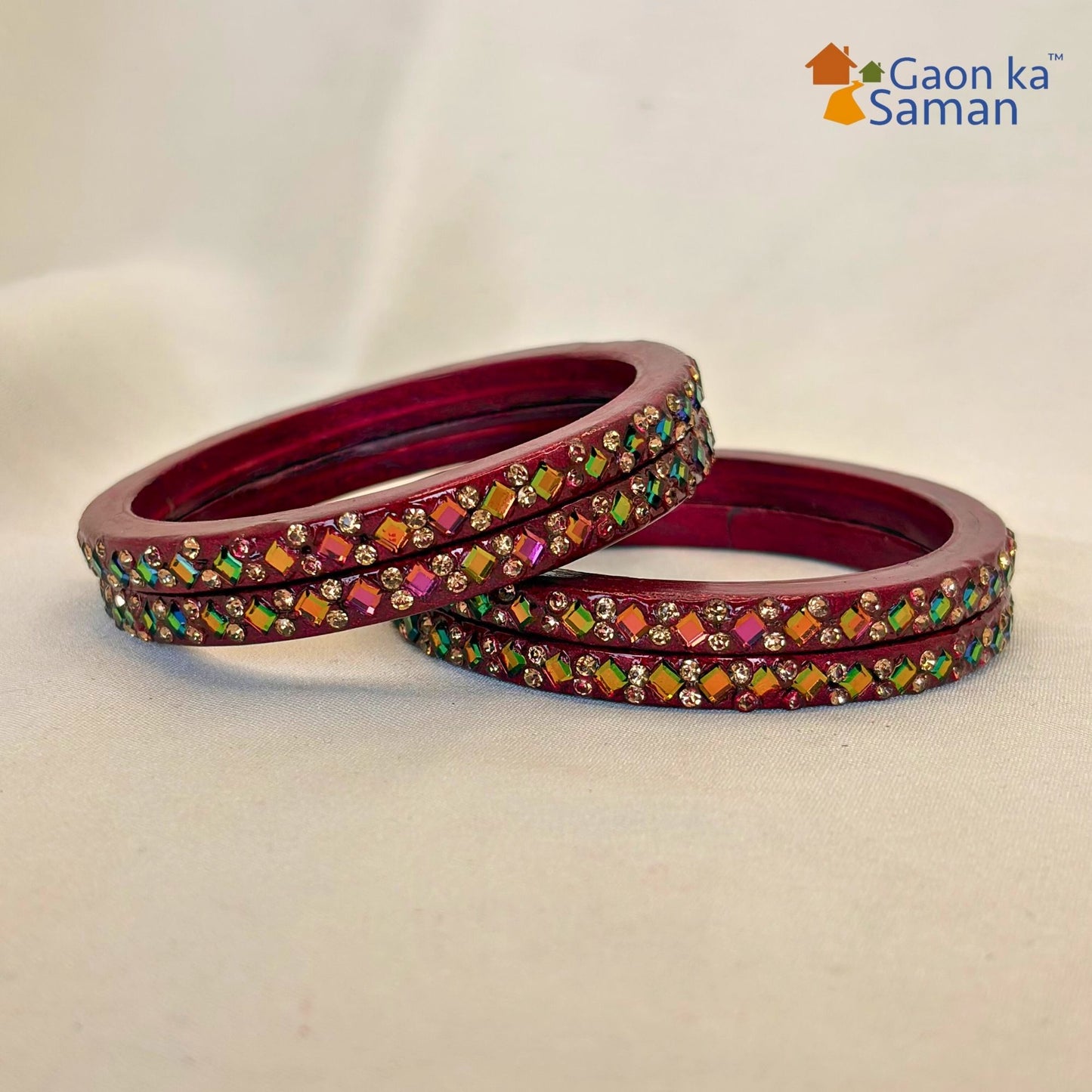 Rajasthani Lac Bangles with Mirror and Stone Embellishments (Set of 4)