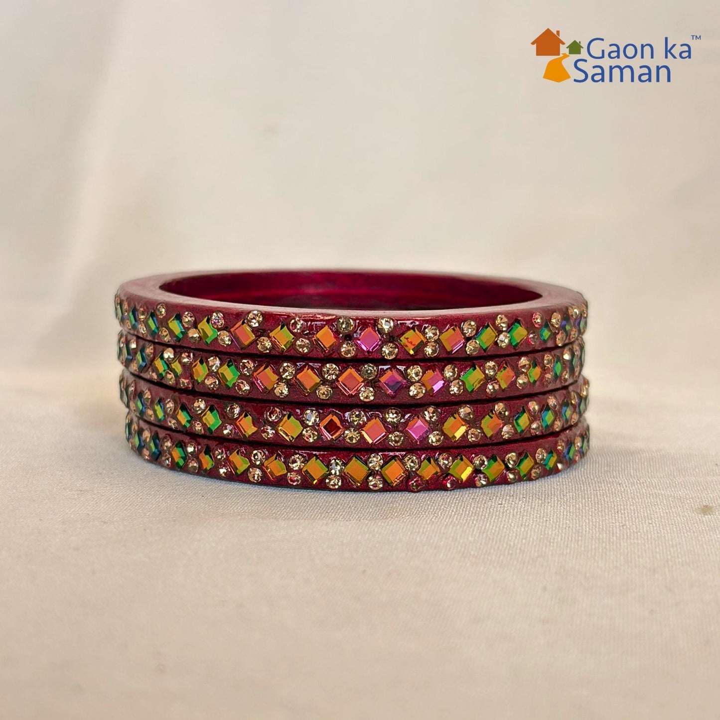 Rajasthani Lac Bangles with Mirror and Stone Embellishments (Set of 4)