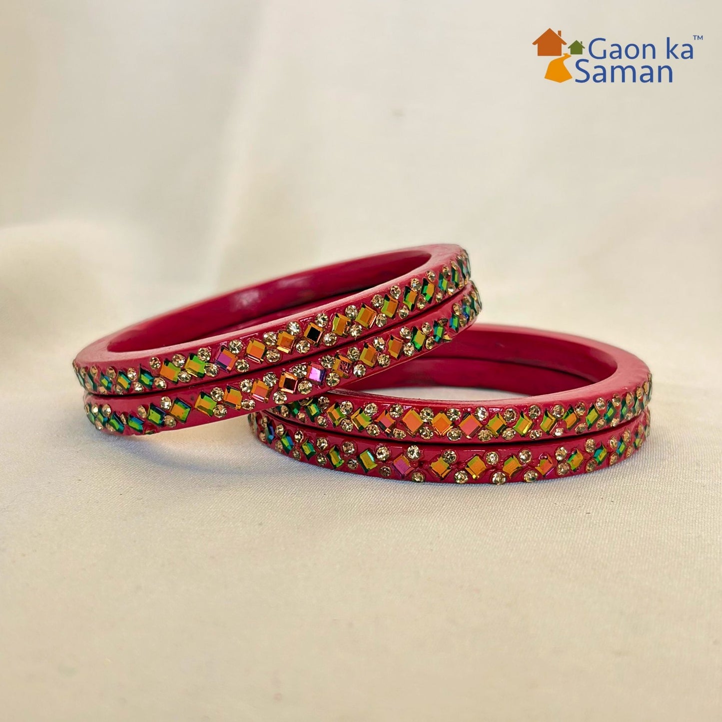 Rajasthani Lac Bangles with Mirror and Stone Embellishments (Set of 4)