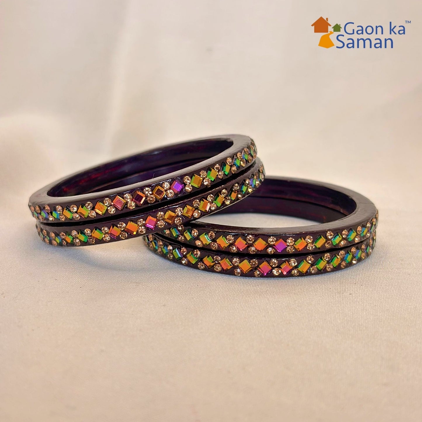 Rajasthani Lac Bangles with Mirror and Stone Embellishments (Set of 4)