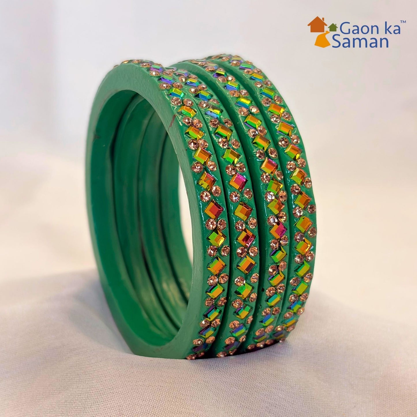 Rajasthani Lac Bangles with Mirror and Stone Embellishments (Set of 4)