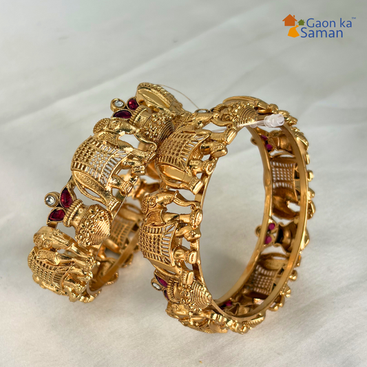 Gold Plated Elephant Bangle Traditional Temple Jewellery