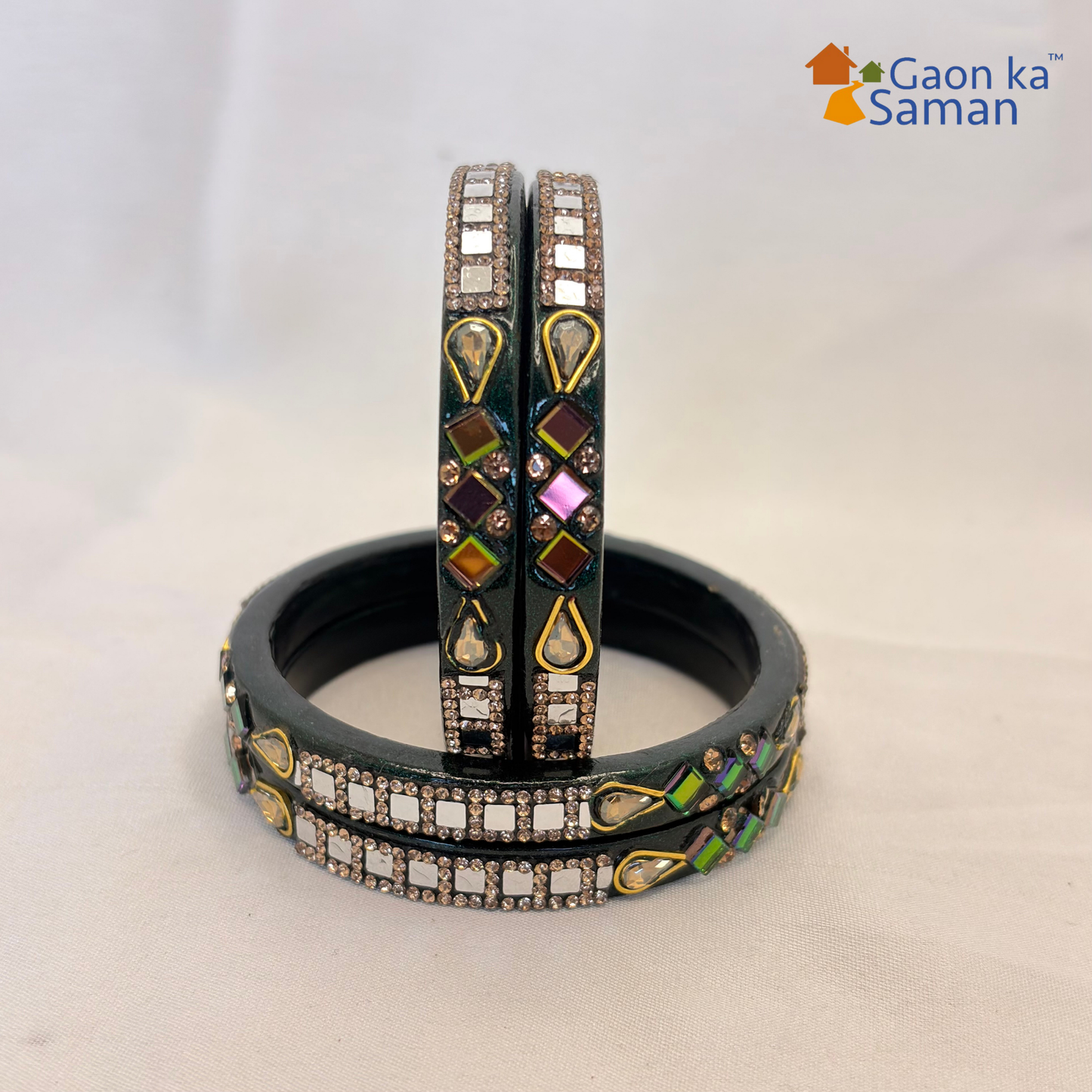 Lac Bangles with Beautiful Rhinestones Design (Pack of 4)