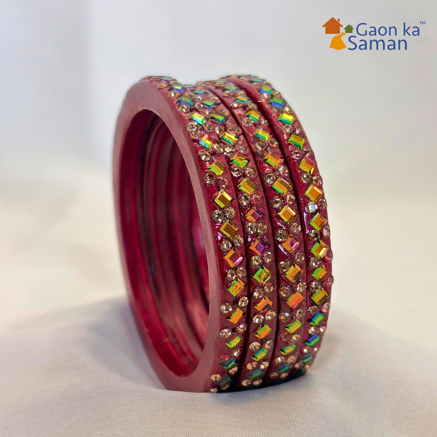 Rajasthani Lac Bangles with Mirror and Stone Embellishments (Set of 4)