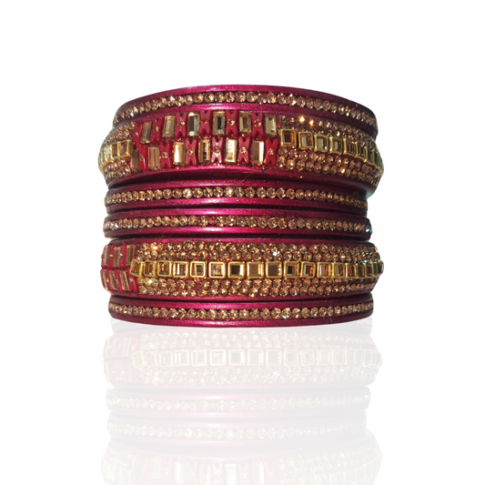 Rectangle Crystal Stone & Gold Zircon Lakh Bangles Traditional Bangles Set of 6 | For Girls and Women